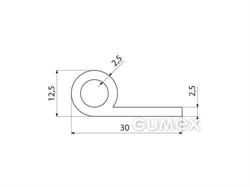 Silikónový profil tvaru "P" s dutinkou, 30x12,5/2,5mm, 60°ShA, -60°C/+250°C, biely